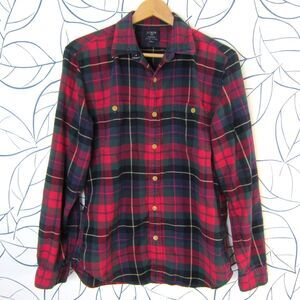 J Crew Flannel Shirt Men's Size M Red, Green, Blue Plaid 100% Cotton Midweight